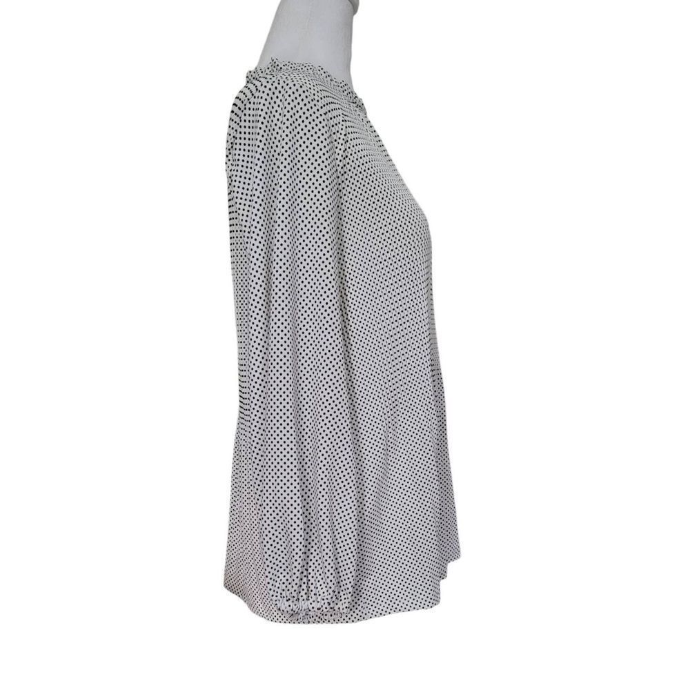 Adrianna Papell Top Blouse Women’s Medium White Black Polka Dot Long Sleeve - Picture 4 of 13